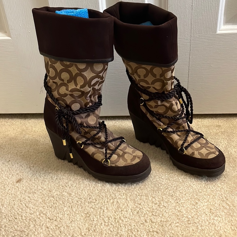 Coach brown&tan calf high boots -size 7 medium excellent condition